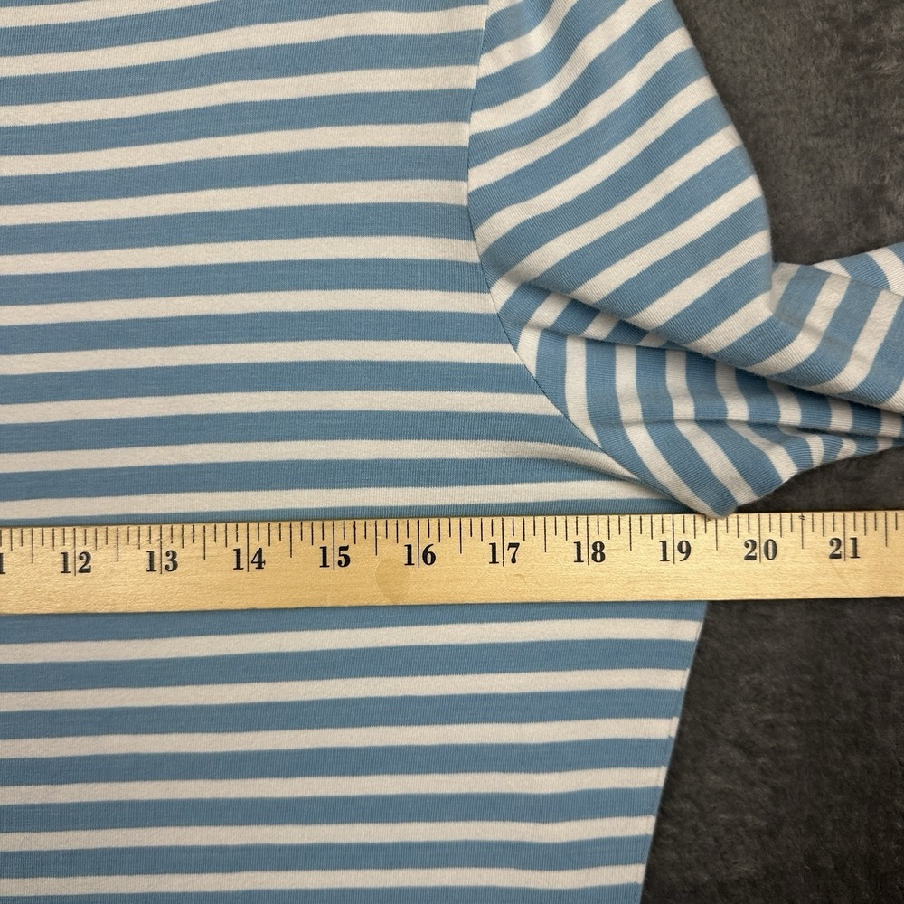 Garnet Hill Top Shirt Large Blue White Stripe Pima Cotton Boatneck Long Sleeve - Picture 8 of 10